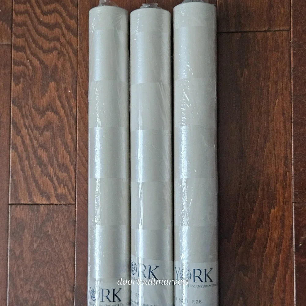 York Wallpaper Ivory Satin Stripe Double Roll Carey Lind BW 6091 R 28 (3) NEW